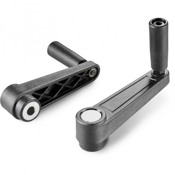 E216065.TP0501 crank handle with smooth bore insert and revolving handle R65 d5 black with gray cap Boteco