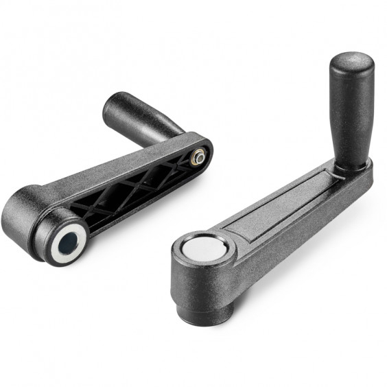 E222065.TD1001 crank handle with smooth bore insert and revolving handle R65 d10 H10 black with gray cap Boteco