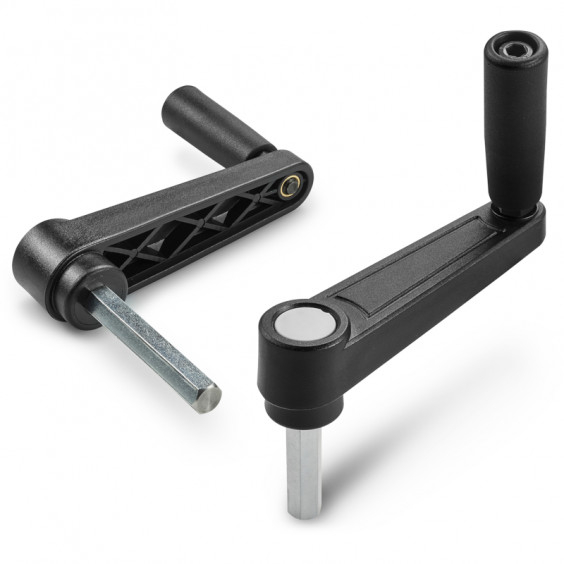 E224065.TE06X6001 crank handle with hexagonal stud and revolving handle R65 HEX6x60 black with gray cap Boteco