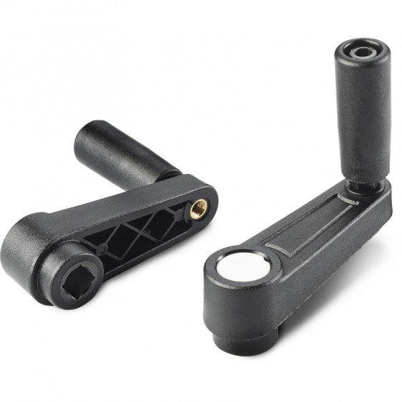 E330065.TQ0601P crank handle with square hole and revolving handle R65 SQ6 black with gray cap Boteco