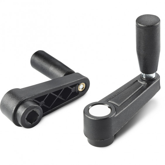 E331065.TQ0601P crank handle with square hole and revolving handle R65 SQ6 black with gray cap Boteco