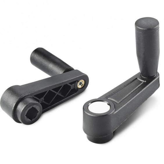 E332065.TQ0601P crank handle with square hole and revolving handle R65 SQ6 black with gray cap Boteco