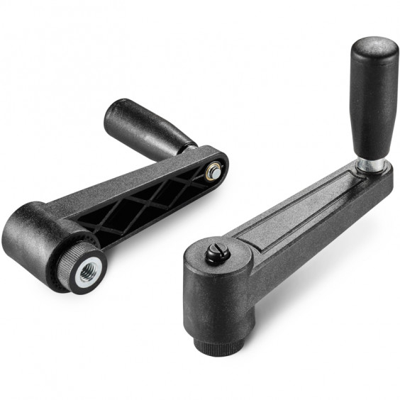 E513065.TM0801 indexed crank handle with threaded insert and revolving handle R65 M8 black Boteco