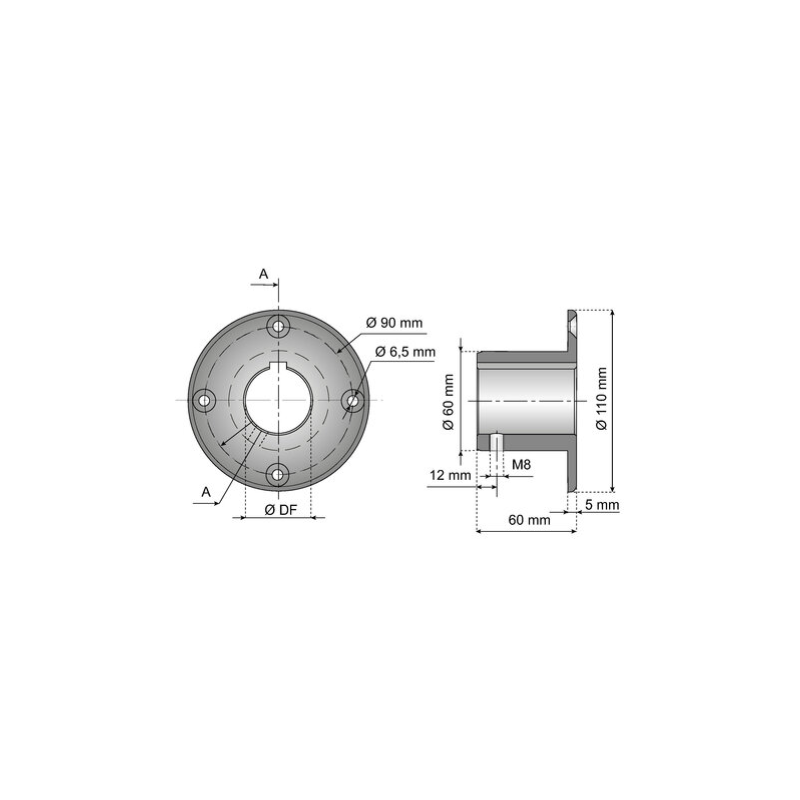 12772G hub for tangential sprockets HUB110-60R18M System Plast