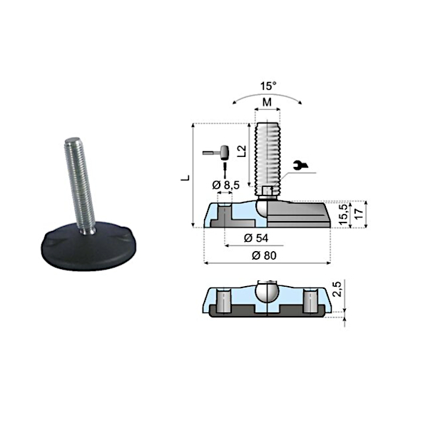 170078 articulated foot LA80-02B-PM20L185 System Plast