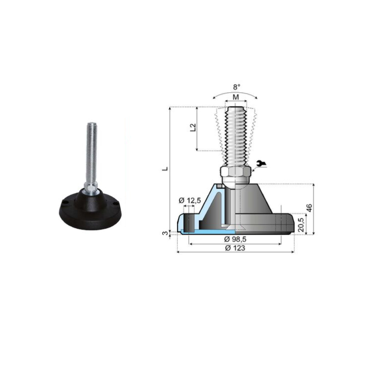 17019 fixed foot LAX123H-02B-PM20L205 System Plast