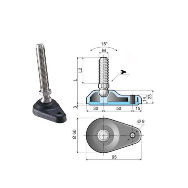 170975 articulated foot LA60-01-PM16L155 System Plast