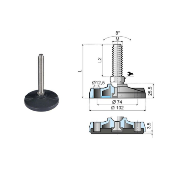 171371 articulated foot LAX102H-02B-PM16L150 System Plast