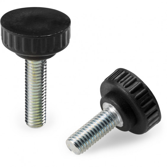 H17125.TM0601CON Black knurled knob D25 brass M5x35 short hub Boteco