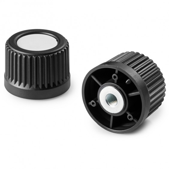 N24830.TM0801 Black knurled knob D30 female M8 with grey cap Boteco