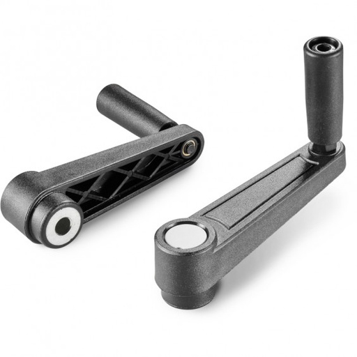 [B04-108-201] E216065.TP0501 crank handle with smooth bore insert and revolving handle R65 d5 black with gray cap Boteco (E216065.TP0501)