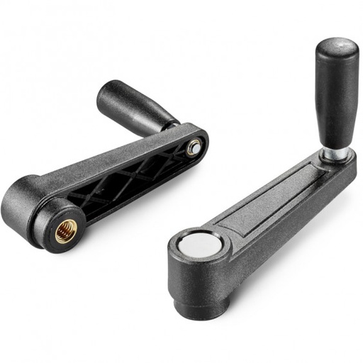 [B04-108-260] E220065.TM0801 crank handle with threaded insert and revolving handle R65 M08 black with gray cap Boteco (E220065.TM0801)