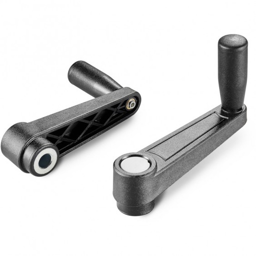 [B04-108-280] E222065.TD1001 crank handle with smooth bore insert and revolving handle R65 d10 H10 black with gray cap Boteco (E222065.TD1001)