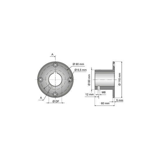 [P13-063-826] 12772G hub for tangential sprockets HUB110-60R18M System Plast (12772G)