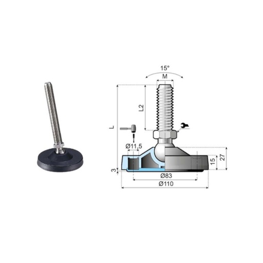 [P09-066-465] 171207 articulated foot LA110H-02B-PM16L155 System Plast - discontinued product (171207)