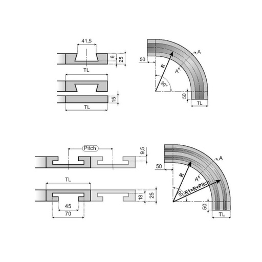 [P07-067-100] 19015 curve track VT880B325R500T1D System Plast (19015)