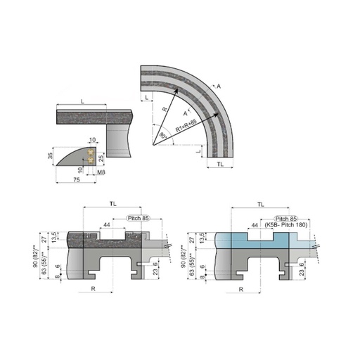 [P08-076-909] KMD104501A prowadnica magnetyczna KMD10-45-01A System Plast (KMD104501A)